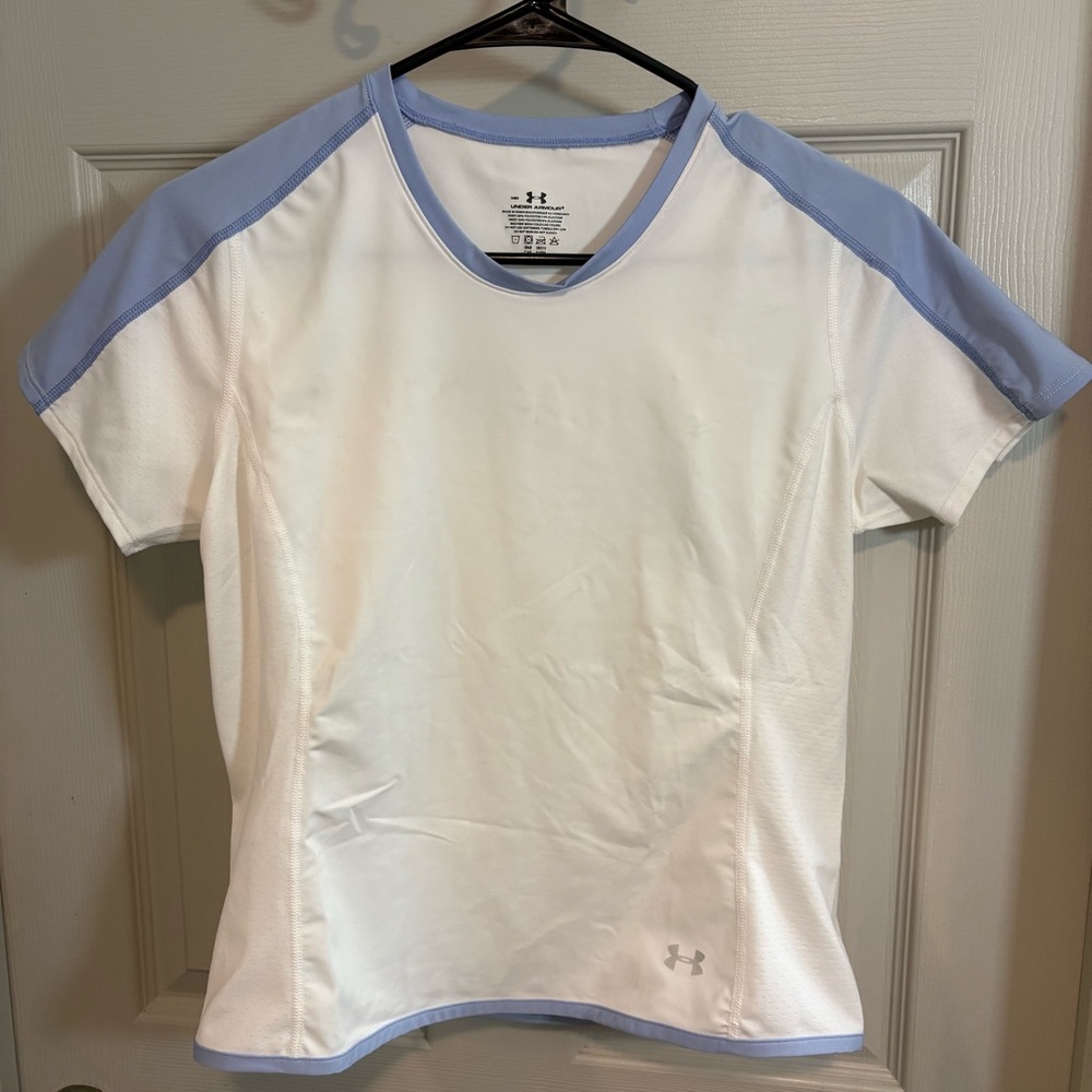 Under Armour White and Light Blue Sports Tee